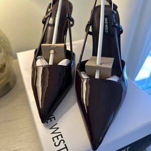 Nine West MIANDA SLINGBACK PUMPS Dark Burgundy Patent Heels
